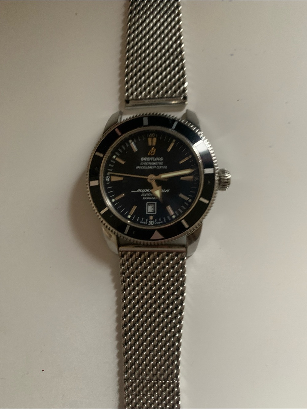 Breitling Black Dial Silver Mesh Men's Watch